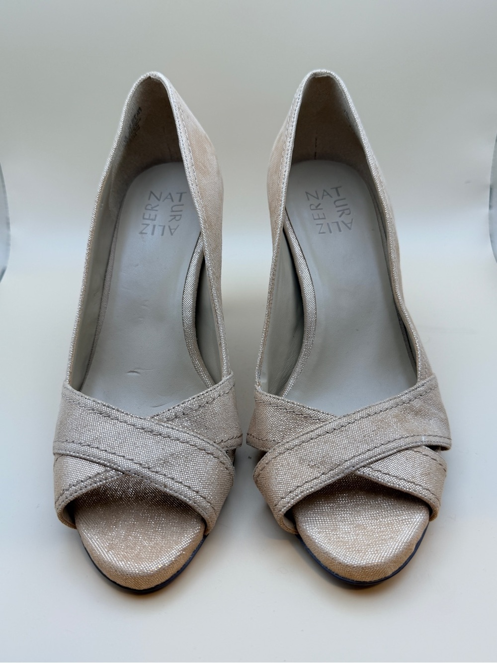 Naturalizer Metallic Champagne Peep-Toe Heels